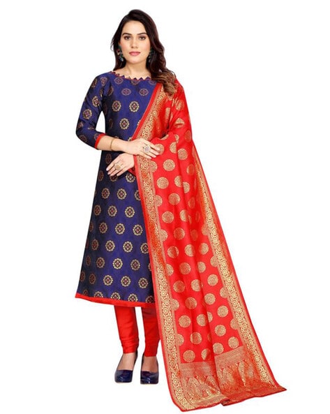 Women Floral Pattern 3-Piece Unstitched Dress Material Price in India