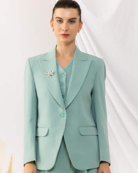 Buy Sea Green Blazers Waistcoats for Women by Kovet Online