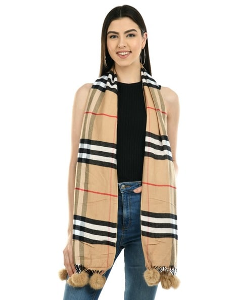 Women Pom-Pom Tasselled Checks Stole Price in India