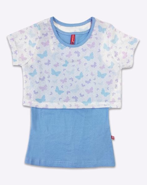 Buy Sky Blue & White Tops & Tunics for Girls by GAME BEGINS Online