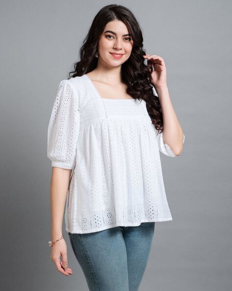 Women Schiffli Embroidered Regular Fit Top