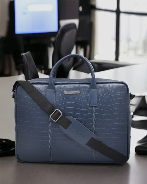Men Croc-Embossed Travel Briefcase Bag with Metal Accent