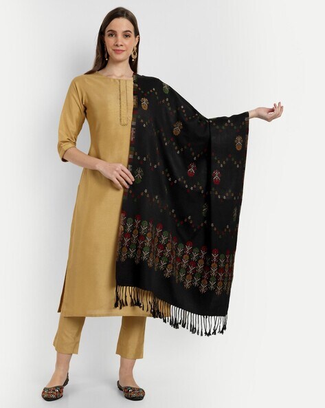 Women Floral Patterned Stole with Fringes Price in India