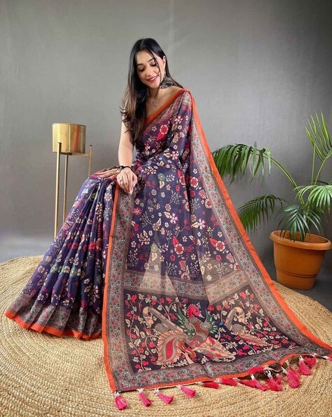 Designer Chiffon Floral Print Saree – Royskart