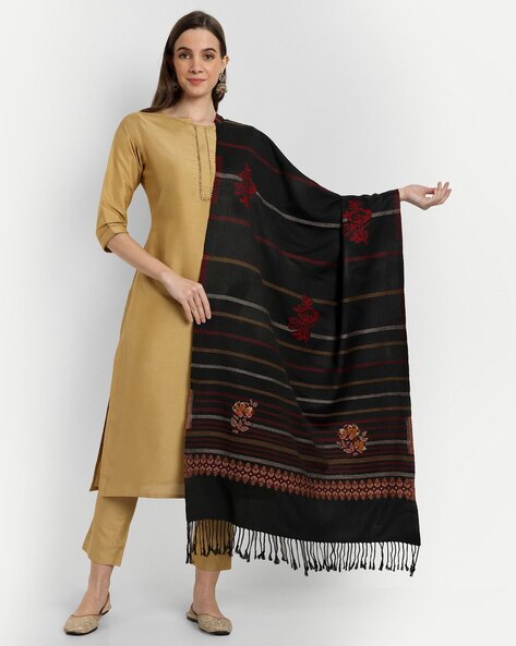 Women Floral Patterned Stole with Fringes Price in India