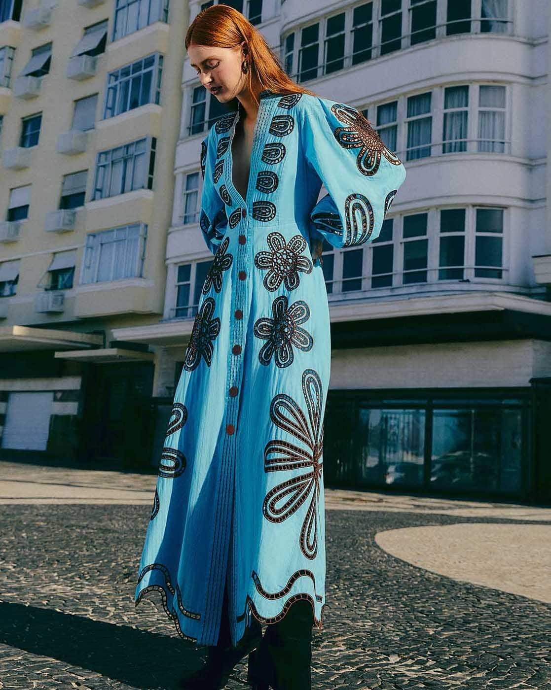 knee length dresses for ladies Red Humming Bird Richelieu Maxi Dress – FARM Rio main image 1