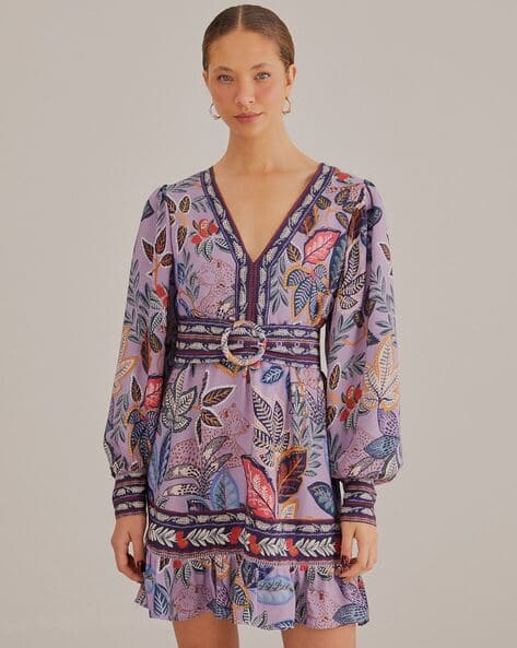 lavender wild night long sleeve mini dress Buy FARM RIO Wild Night Long-Sleeve Mini Dress | Lavender Color Women