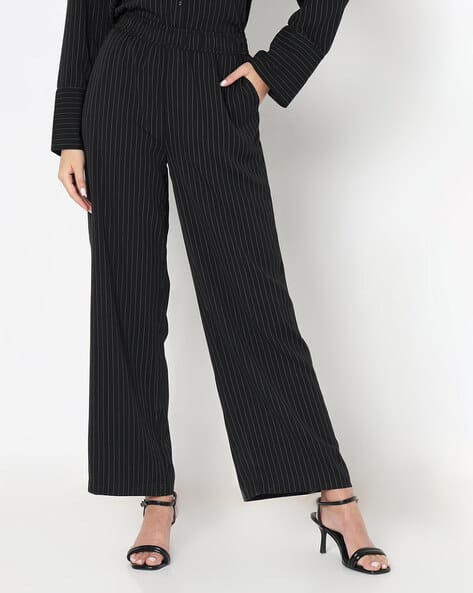 Women Striped Straight Fit Flat-Front Pants