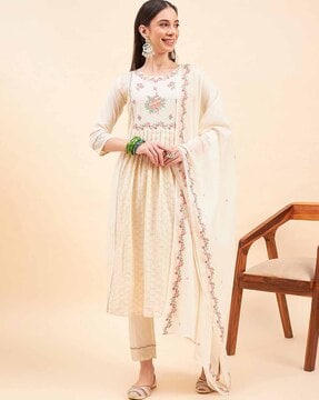 Optimistic White Cotton Kurti Set