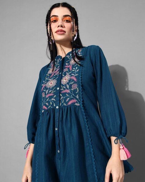 Floral Embroidered Top with Puff Sleeves