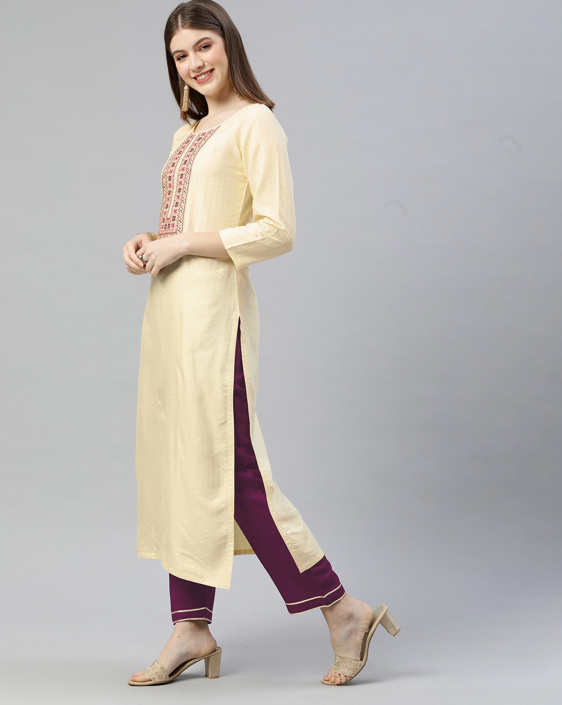 Cream Linen Kurta Set with Dupatta – Dressline Fashion