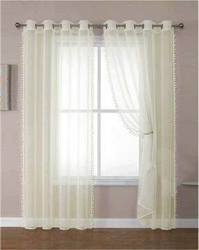 Set of 2 Long Door Curtains with Pom-Poms