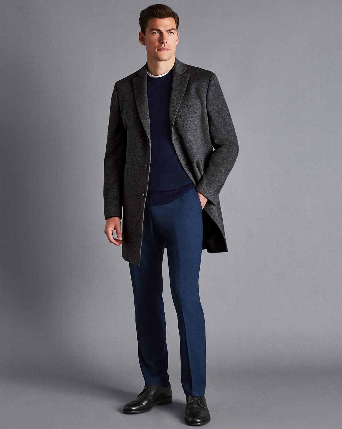 Buy CHARLES TYRWHITT Pure Wool Overcoat | Grey Color Men | AJIO LUXE