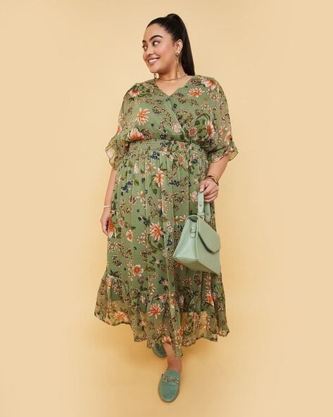 Women Floral Midi Flounce Dress