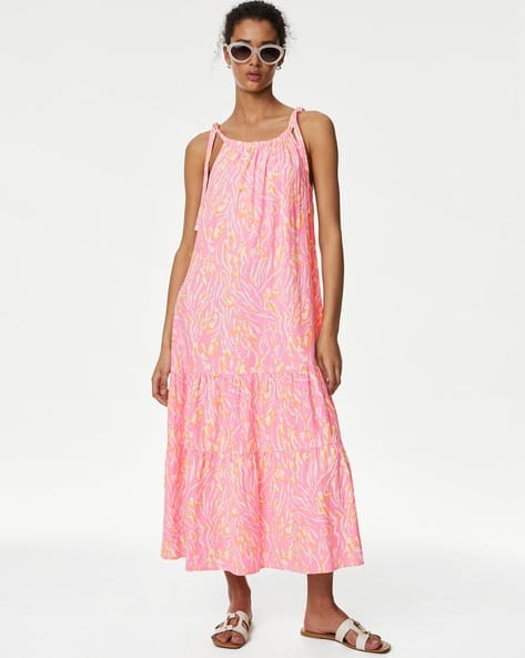 Women Animal Print Maxi Tiered Dress