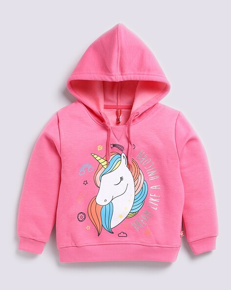 Unicorn Print Hoodie with Kangaroo Pocket