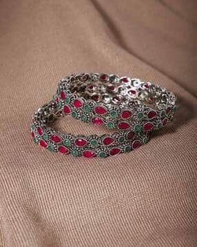 the pari Set of 4 Oxidised Stone-Studded Bangles-picture-53