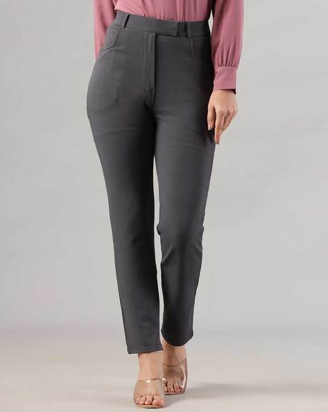 Buy Women Blue Solid Casual Regular Fit Trousers Online - 759321 | Van  Heusen