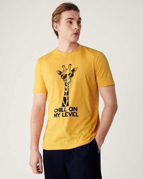Men Pure Cotton Giraffe Print Loungewear T-Shirt
