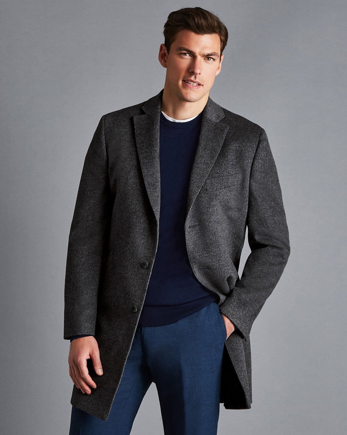 Buy CHARLES TYRWHITT Pure Wool Overcoat | Grey Color Men | AJIO LUXE