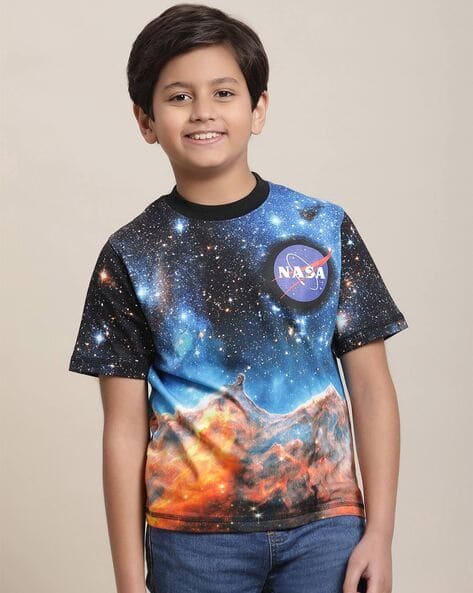 Boys Nasa Print Regular Fit Crew-Neck T-Shirt