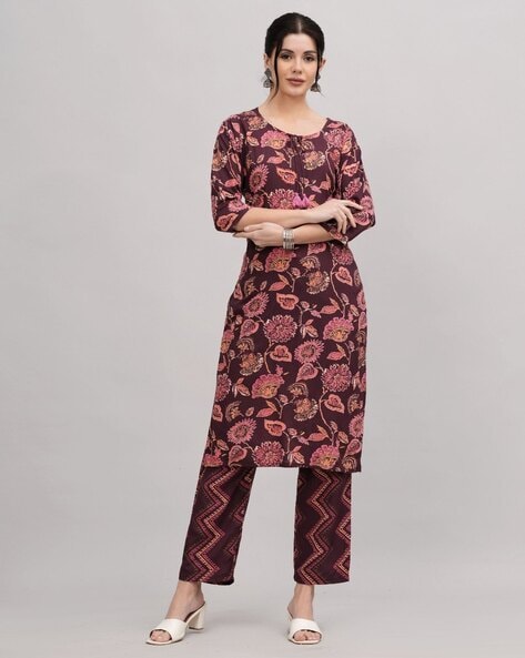 Buy Green Printed Cotton Kurta with Pants- Set of 2 |  VJ105APR102/KP/GREEN/VJ105APR | The loom