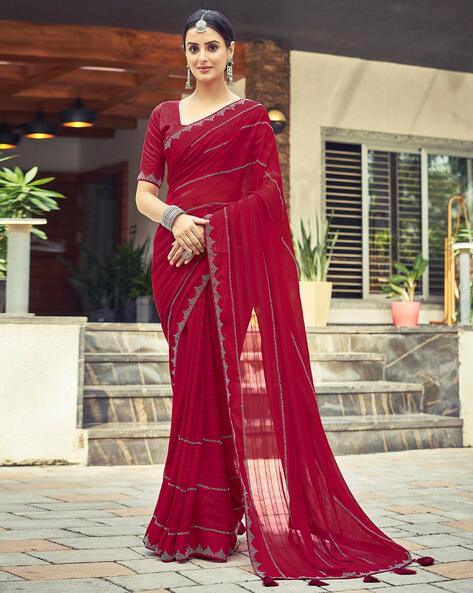 Red Embellished Silk Saree Buy Silk Sarees at ladyindia.com – Lady India