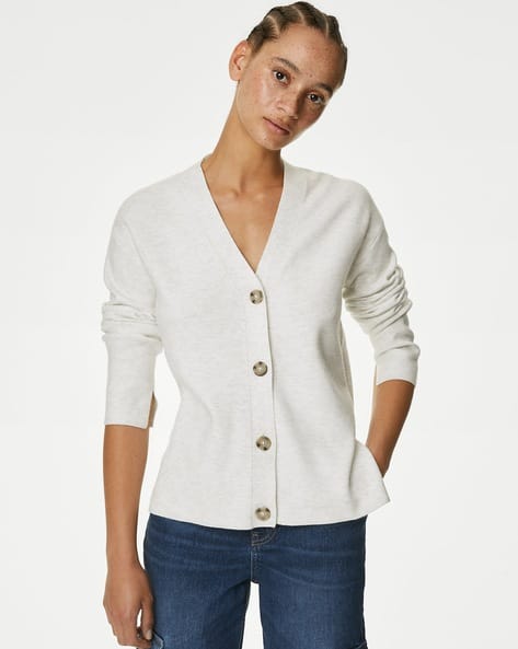 Women Regular Fit Cardigan with Drop-Shoulder Sleeves