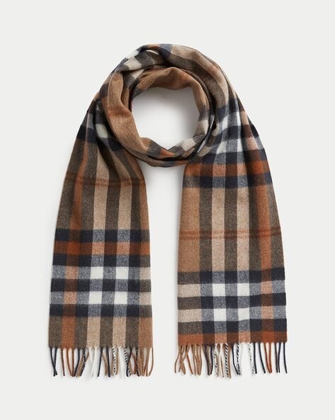 Men Checked Merino Wool Scarf