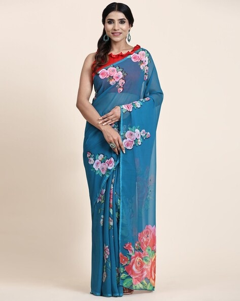 SHANGRILA FALGUNI PURE GEORGETTE SAREE WITH FANCY BORDER - textiledeal.in