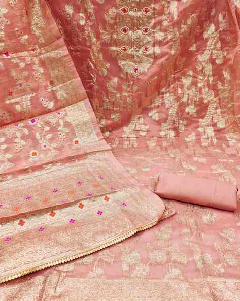 Women Banarasi Woven Unstitched 3-Piece Dress Material Price in India
