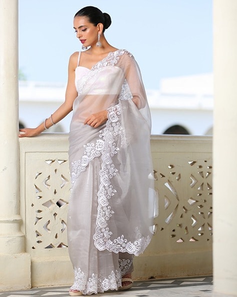 Buy Grey Sarees for Women by Swtantra Online