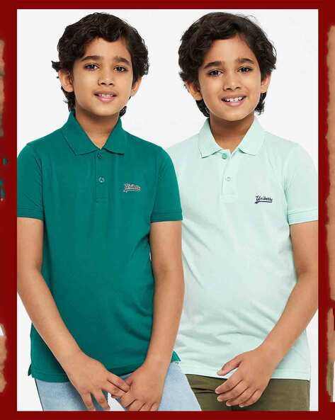 Boys Pack of 2 Regular Fit Polo T Shirts with Brand Print