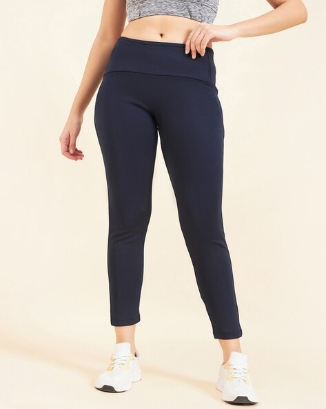 Buy HIGH-WAIST NAVY-BLUE LOOSE FIT TROUSERS for Women Online in India