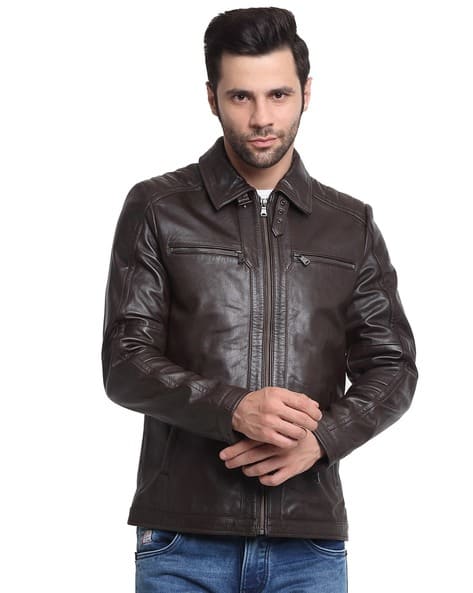 Buy TEAKWOOD LEATHERS Zip-Front Jacket with Insert Pockets Online