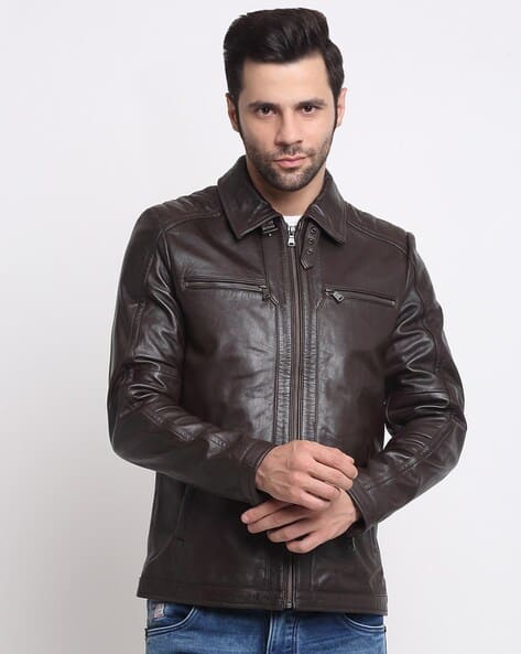 Buy TEAKWOOD LEATHERS Zip-Front Jacket with Insert Pockets Online