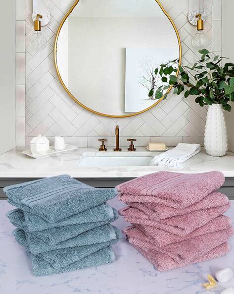 RANGOLI Set of 12 Striped Super Absorbent Face Towels