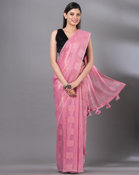 Contrast Border Georgette Saree in Baby Pink : SFS2171