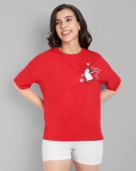 Women Printed Loose Fit Round-Neck T-Shirt