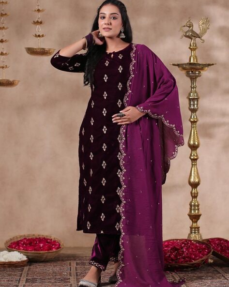 Embroidered Straight Kurta Suit Set Price in India
