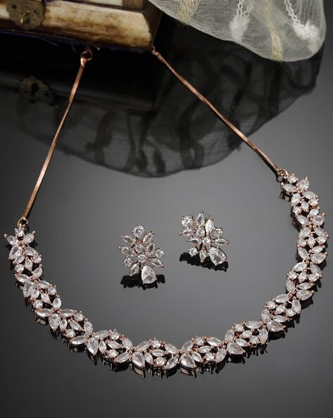 ROSE GOLD Plated Pink Crystal Necklace Earrings Bracelet Wedding Jewelry Set  162 | eBay