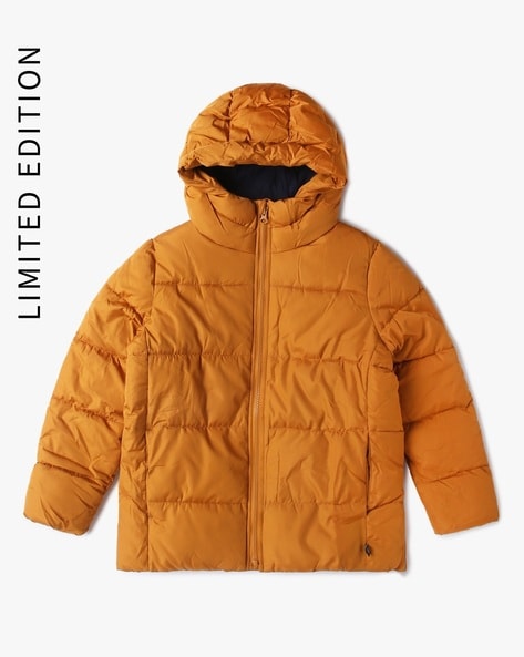 Boys Quilted Zip Front Hooded Parka Jacket