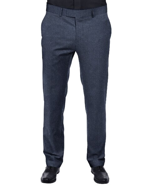 PAL ZILERI Navy Blue Stretch Drawstring Waist Wool Flat Front Pants Trouser  52 | eBay