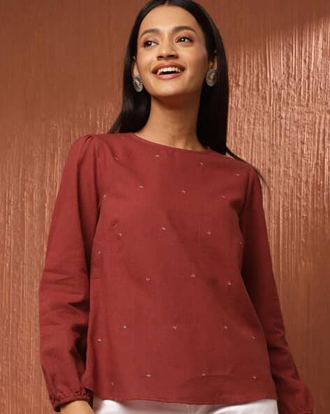 FabSleep Women Embroidered Regular Fit Top