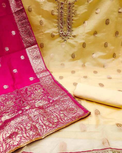 Women Banarasi Woven Unstitched 3-Piece Dress Material Price in India