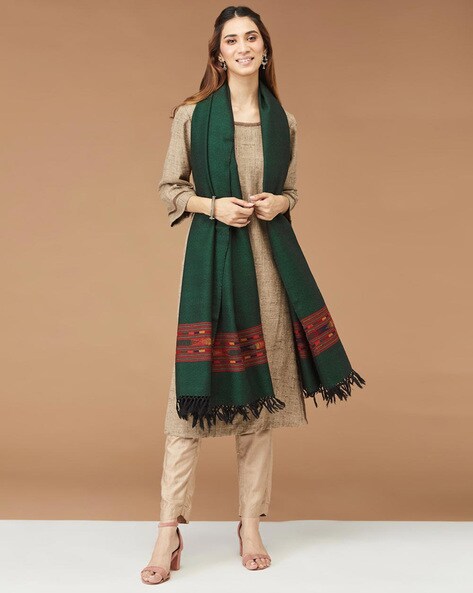 Women Geometric Woven Woolen Shawl Price in India