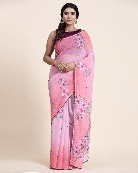 Buy Triveni Red Floral Printed Pure Georgette Saree With Blouse Piece  Online at Best Prices in India - JioMart.