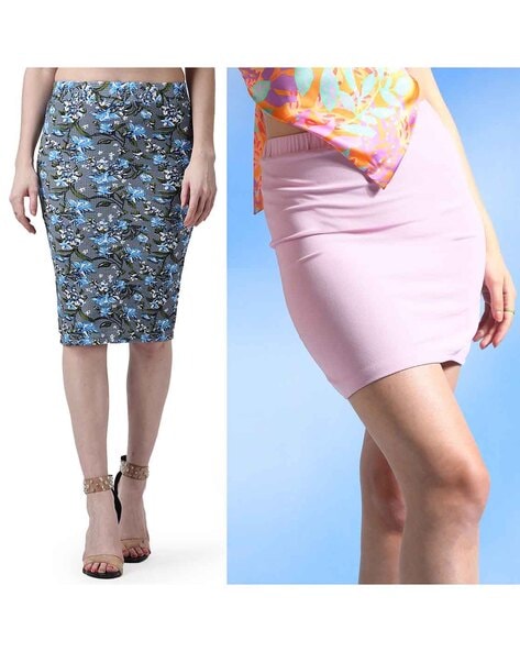 Buy Pink Grey Skirts for Women by POPWINGS Online Ajio