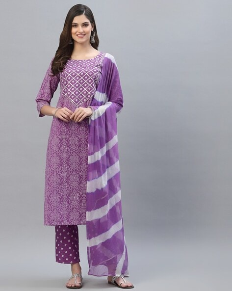 Cotton Ankle Length Women Kurta - Pant With Dupatta Set, Size: M