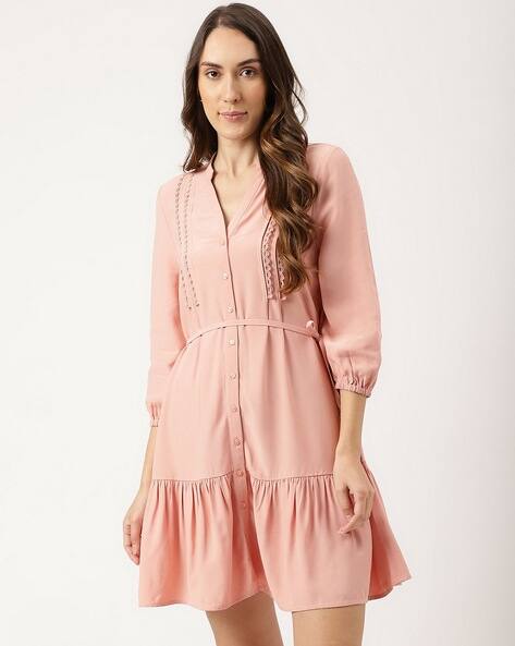 Women A-Line Dress with Belt